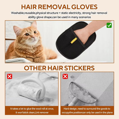 Double-Sided Reusable Pet Hair Removal Gloves Static-Free Grooming Tools for Pets Efficient Carpet Fur Removal